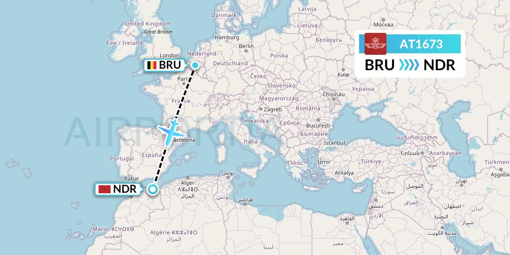 AT1673 Royal Air Maroc Flight Map: Brussels to Nador