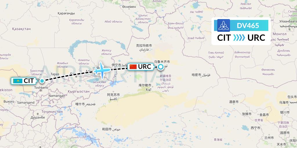 DV465 SCAT Flight Map: Shymkent to Urumqi