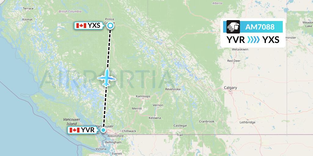 AM7088 Aeromexico Flight Map: Vancouver to Prince George
