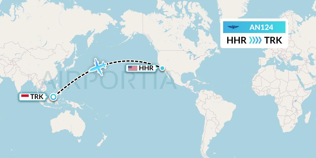 AN124 Advanced Air Flight Map: Hawthorne to Tarakan