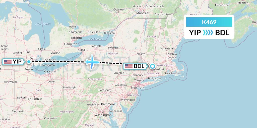 K469 Kalitta Air Flight Map: Detroit to Windsor Locks
