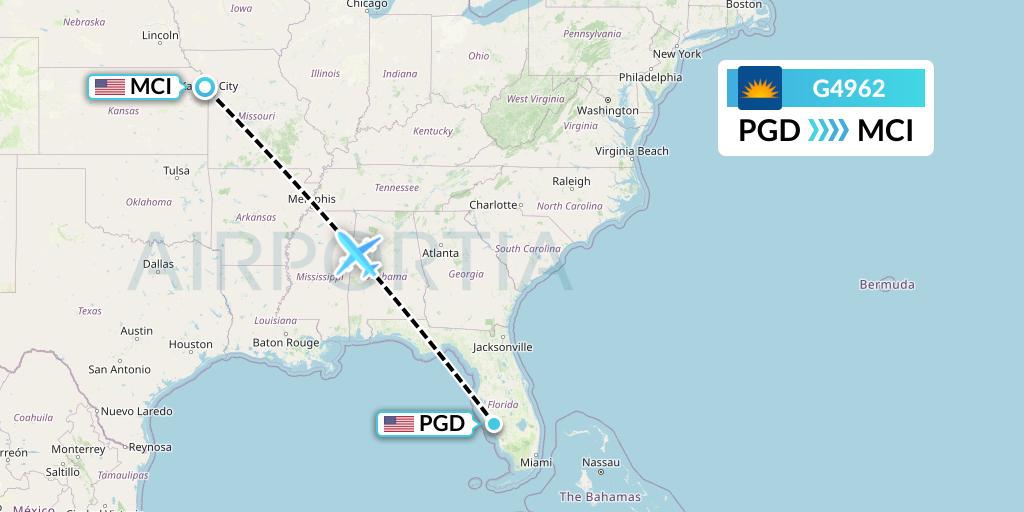 G4962 Allegiant Air Flight Map: Punta Gorda to Kansas City