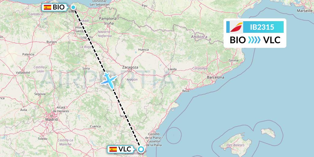 IB2315 Iberia Flight Map: Bilbao to Valencia