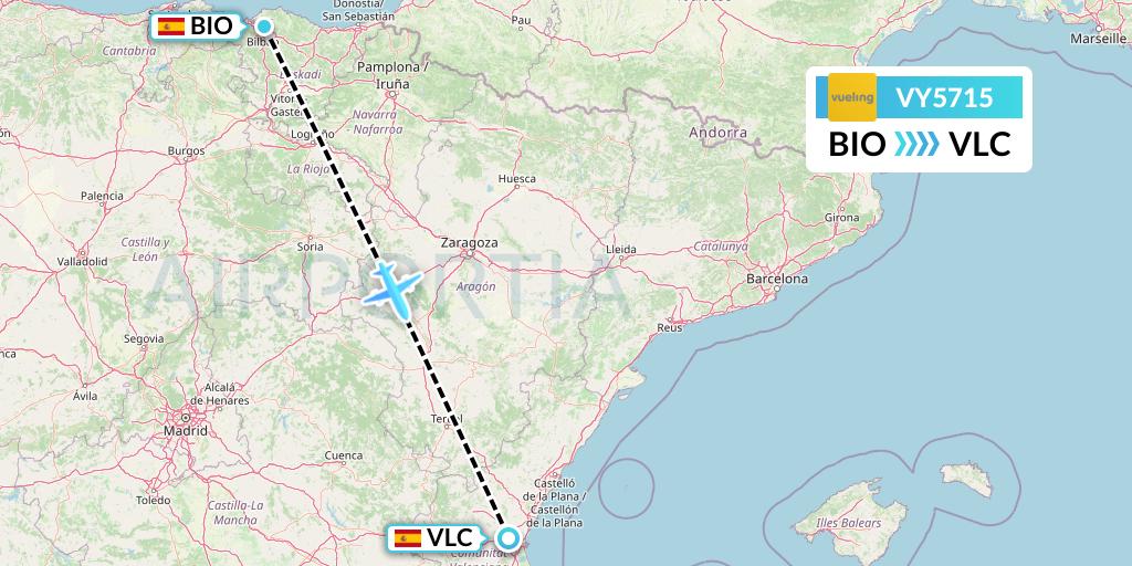 VY5715 Vueling Flight Map: Bilbao to Valencia