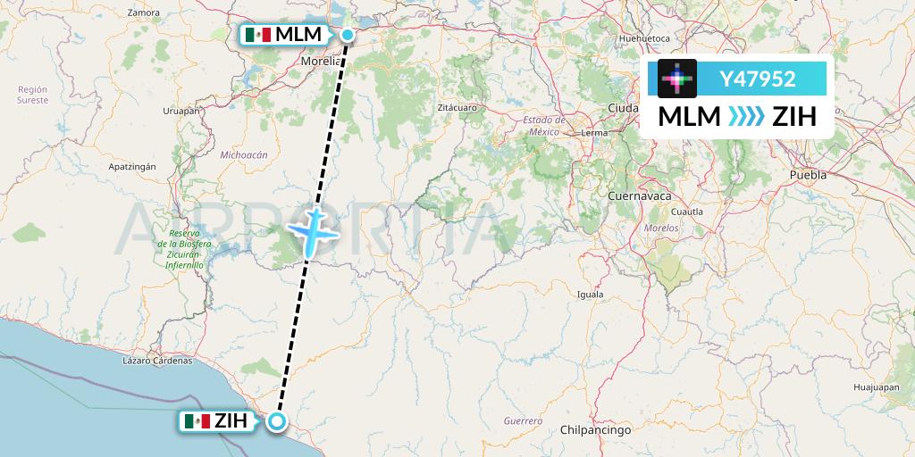 Y47952 Volaris Flight Map: Morelia to Zihuatanejo
