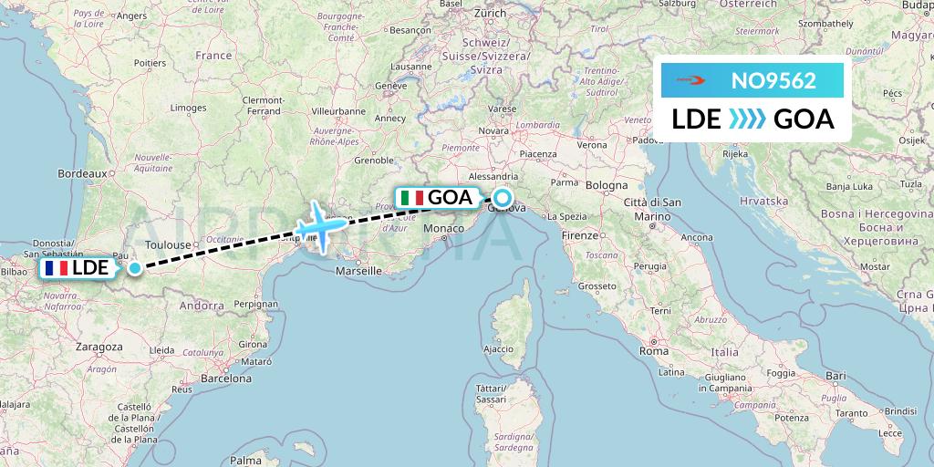 NO9562 Neos Flight Map: Tarbes to Genoa