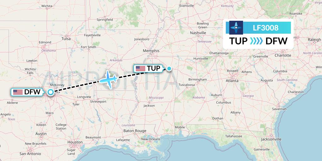 LF3008 Corporate Flight Management Flight Map: Tupelo to Dallas