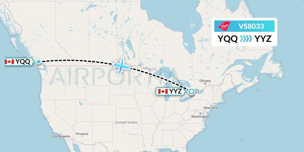 VS8033 Virgin Atlantic Airways Flight Map: Comox to Toronto
