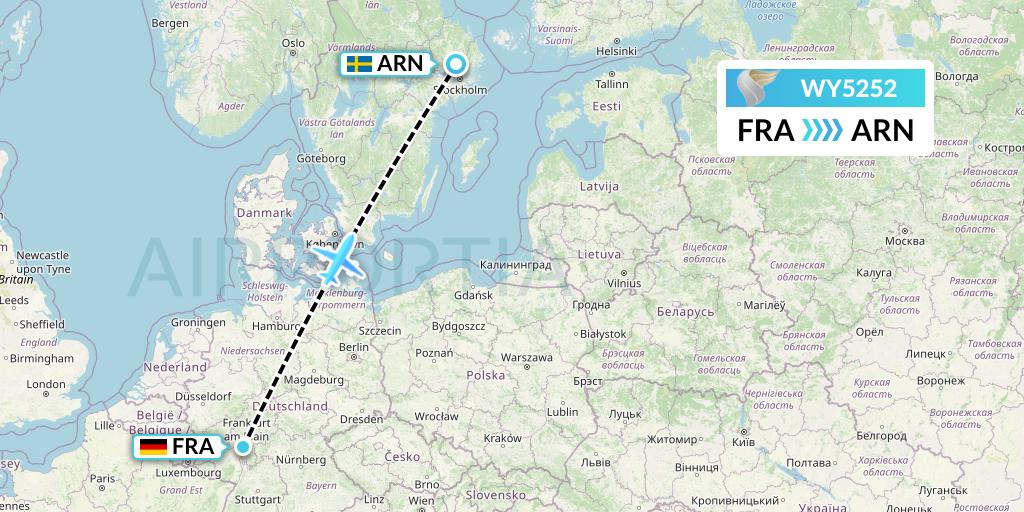 WY5252 Oman Air Flight Map: Frankfurt to Stockholm