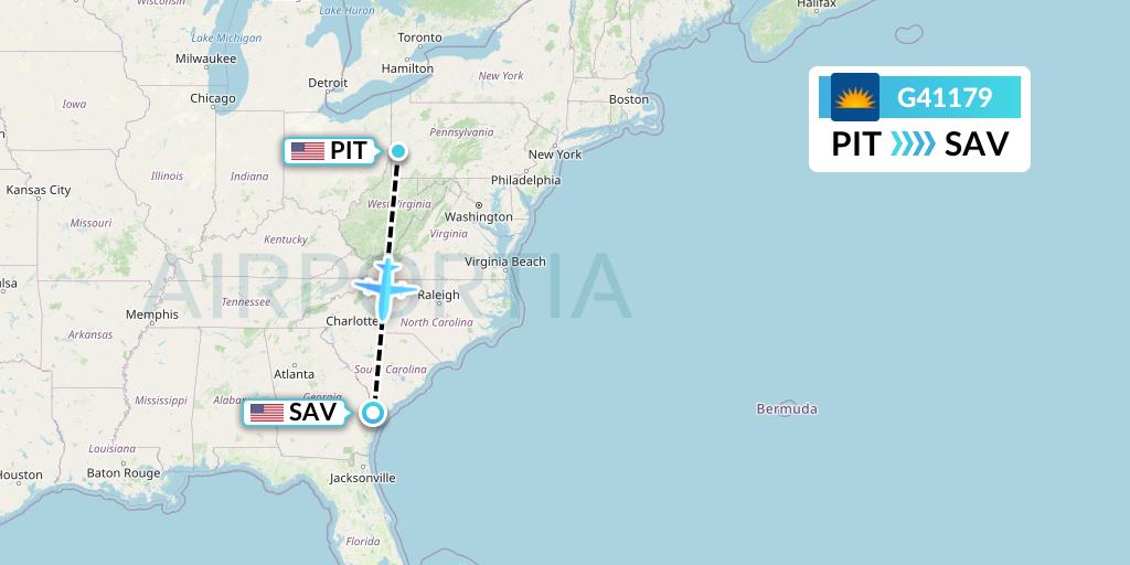 G41179 Allegiant Air Flight Map: Pittsburgh to Savannah