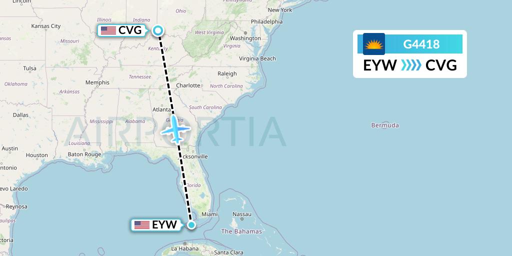G4418 Allegiant Air Flight Map: Key West to Cincinnati