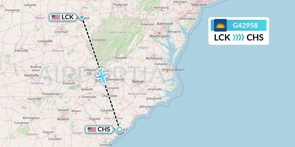 G42958 Allegiant Air Flight Map: Columbus to Charleston