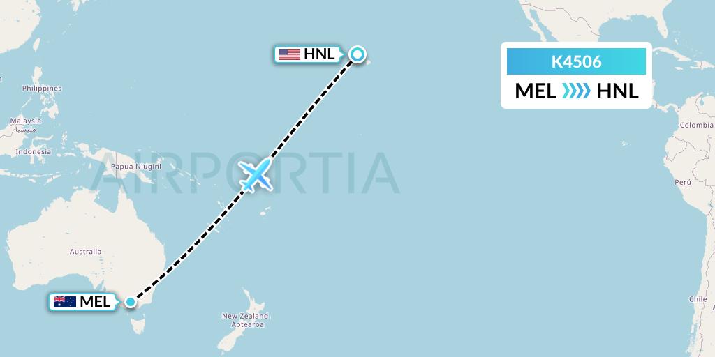 K4506 Kalitta Air Flight Map: Melbourne to Honolulu