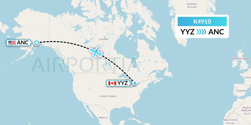 K4910 Kalitta Air Flight Map: Toronto to Anchorage