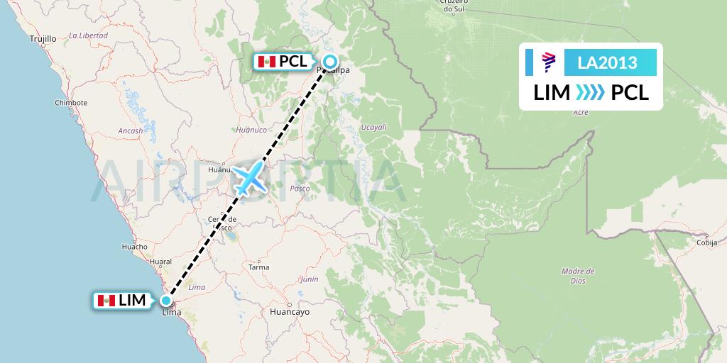 LA2013 LAN Airlines Flight Map: Lima to Pucallpa