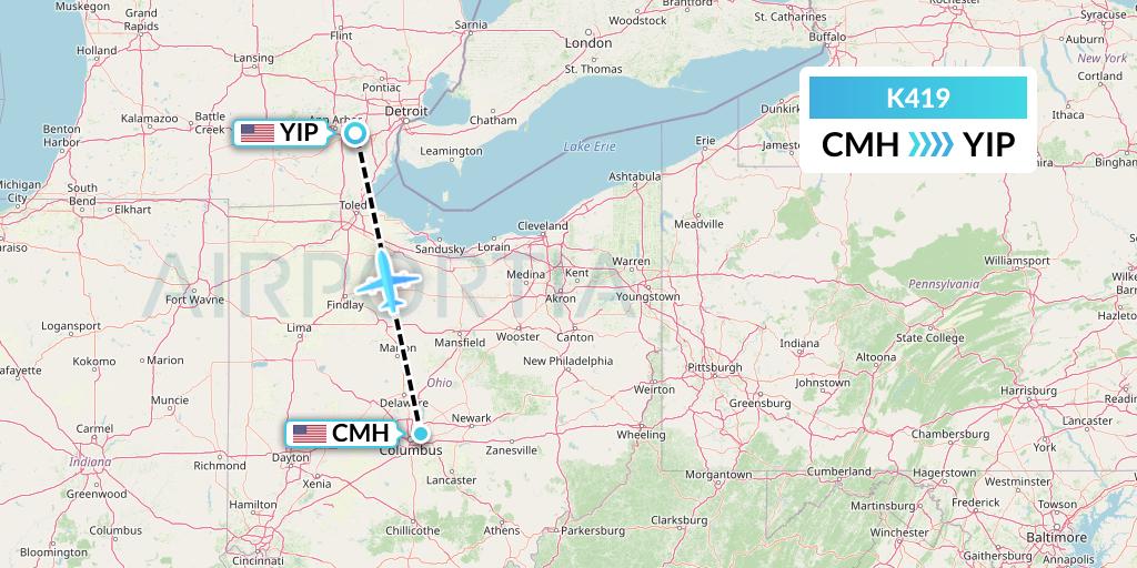 K419 Kalitta Air Flight Map: Columbus to Detroit