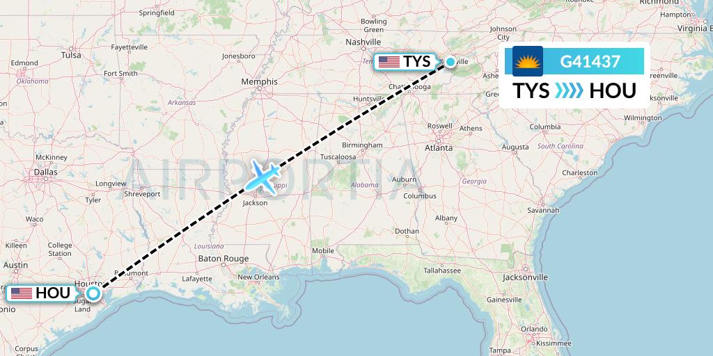G41437 Allegiant Air Flight Map: Knoxville to Houston