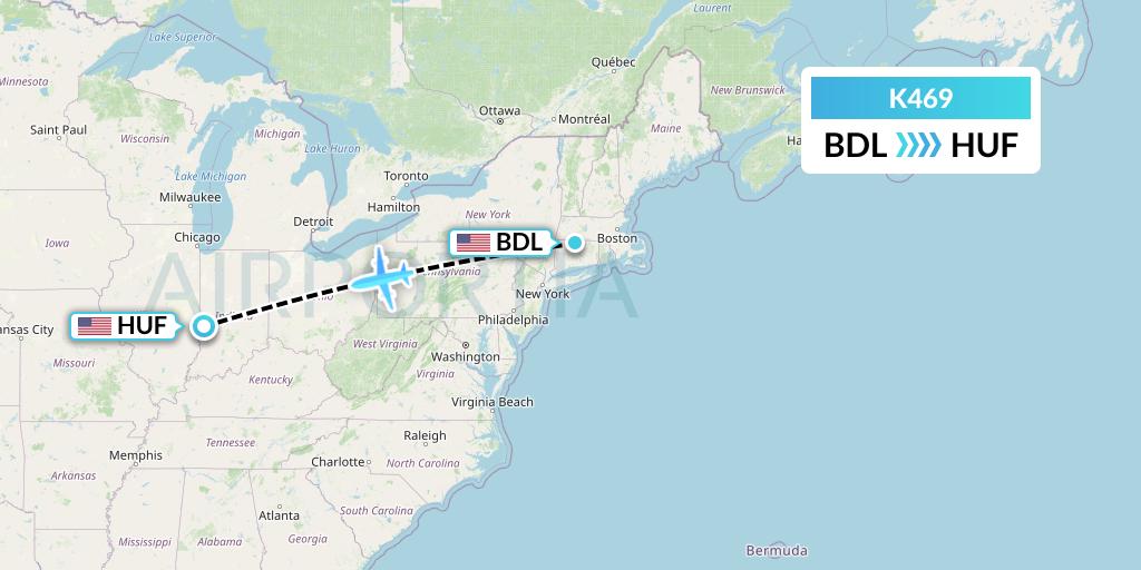 K469 Kalitta Air Flight Map: Windsor Locks to Terre Haute