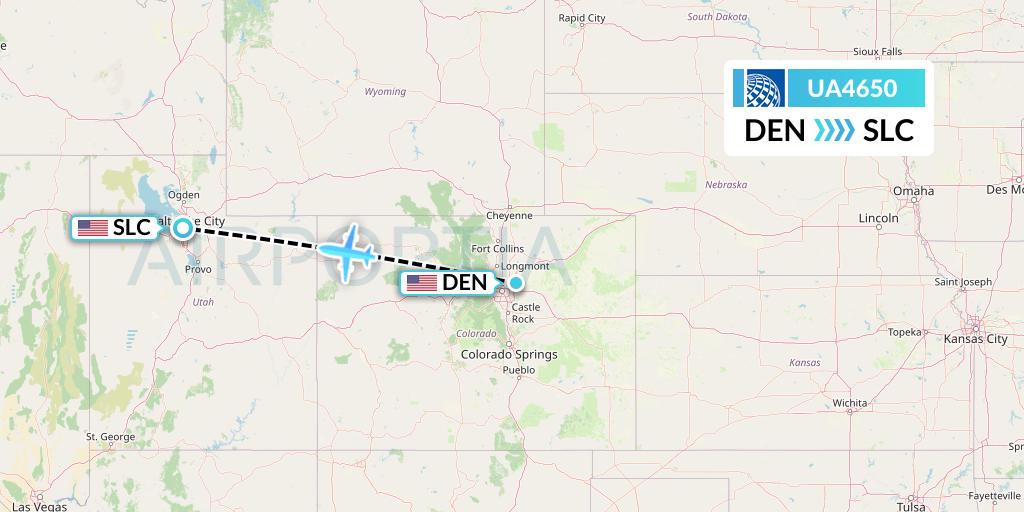 UA4650 United Airlines Flight Map: Denver to Salt Lake City