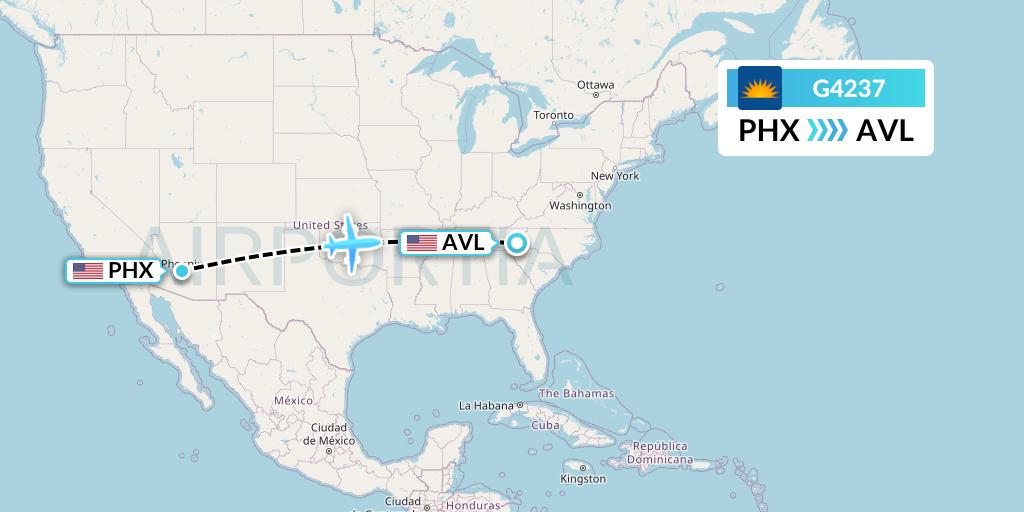 G4237 Allegiant Air Flight Map: Phoenix to Asheville