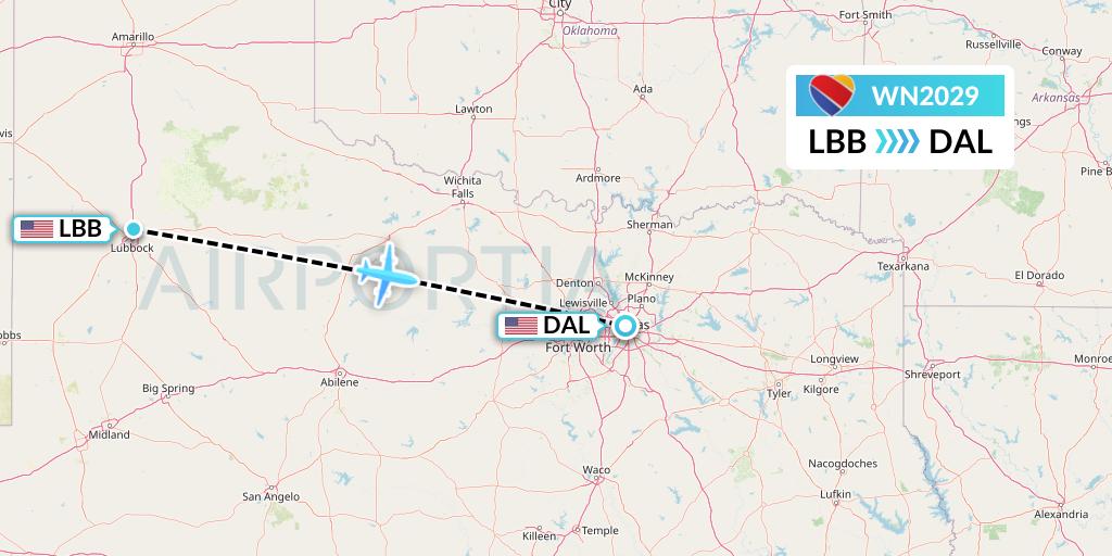 WN2029 Southwest Airlines Flight Map: Lubbock to Dallas