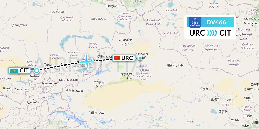 DV466 SCAT Flight Map: Urumqi to Shymkent