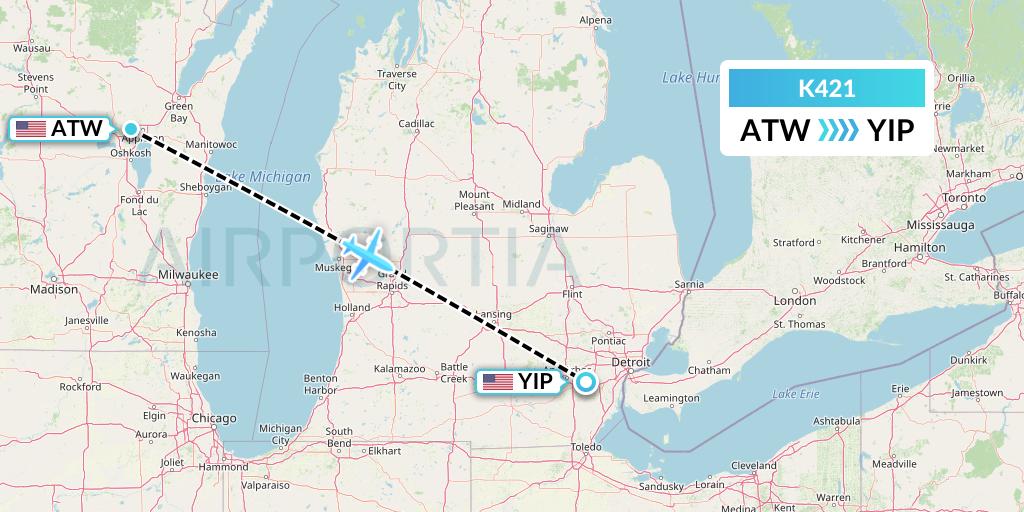 K421 Kalitta Air Flight Map: Appleton to Detroit