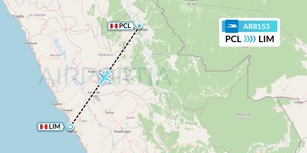 AR8153 Aerolineas Argentinas Flight Map: Pucallpa to Lima