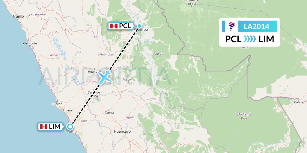 LA2014 LAN Airlines Flight Map: Pucallpa to Lima