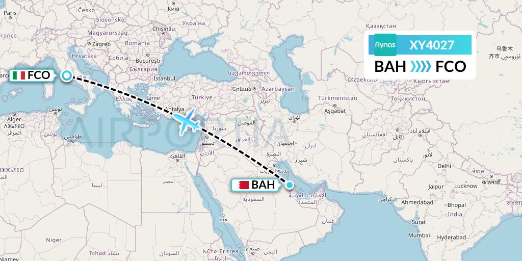 XY4027 Flynas Flight Map: Bahrain to Rome