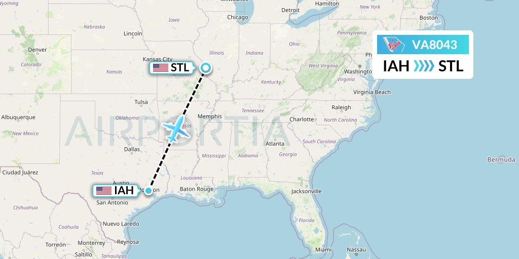 VA8043 Virgin Australia Flight Map: Houston to St. Louis