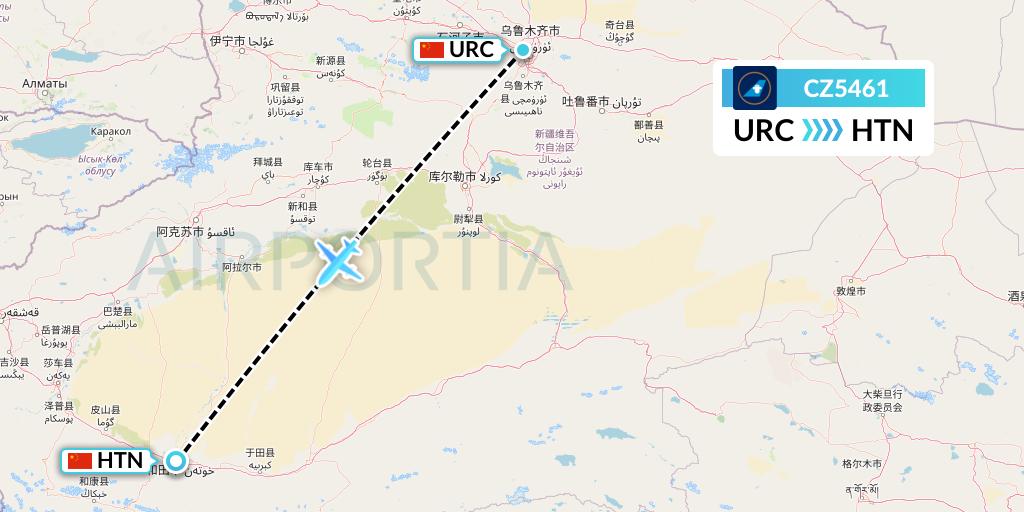 CZ5461 China Southern Airlines Flight Map: Urumqi to Hotan