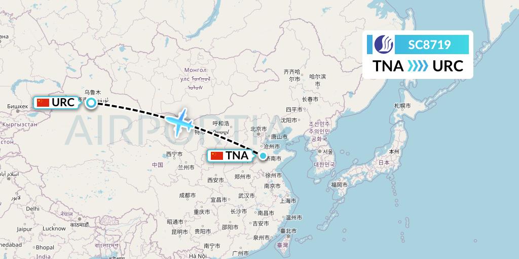 SC8719 Shandong Airlines Flight Map: Jinan to Urumqi