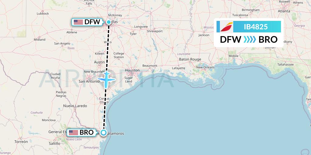 IB4825 Iberia Flight Map: Dallas to Brownsville