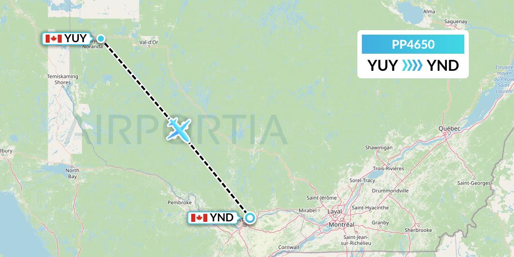 PP4650 Jet Aviation Business Jets Flight Map: Rouyn to Gatineau