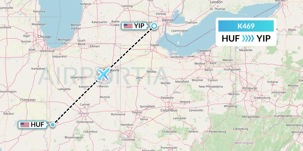 K469 Kalitta Air Flight Map: Terre Haute to Detroit
