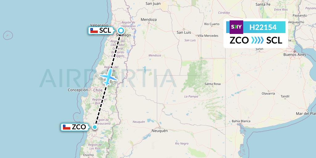 H22154 Sky Airline Flight Map: Temuco to Santiago