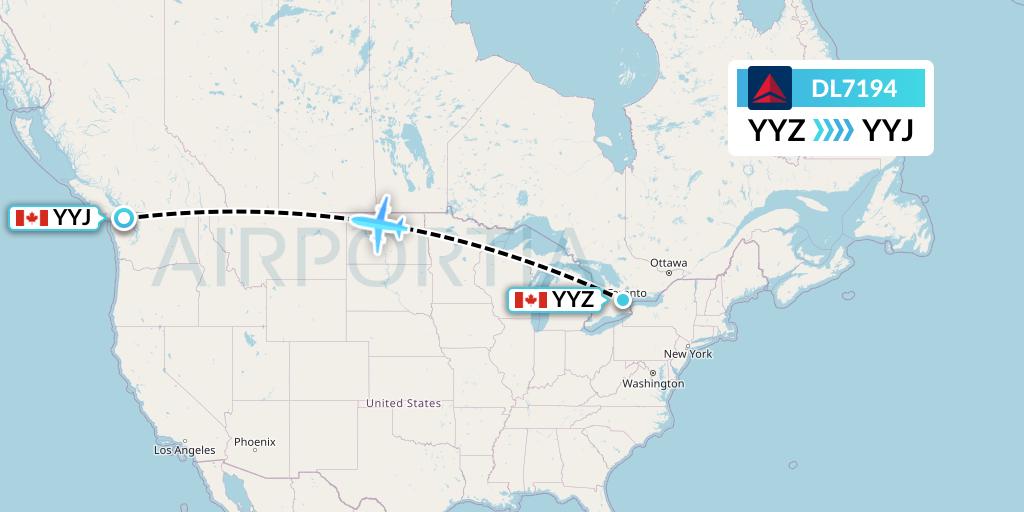 DL7194 Delta Air Lines Flight Map: Toronto to Victoria