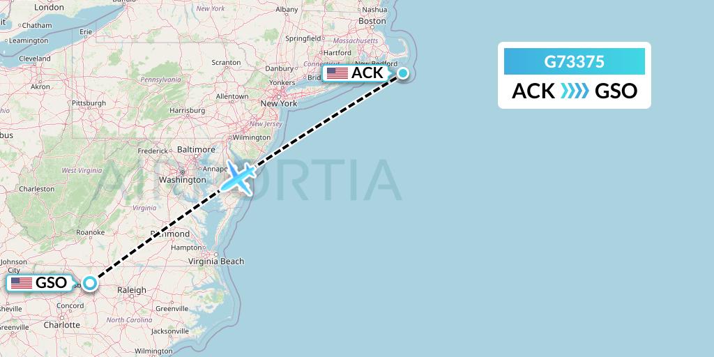 G73375 GoJet Flight Map: Nantucket to Greensboro