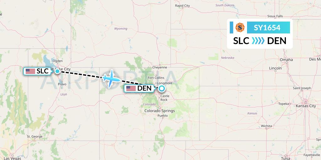 SY1654 Sun Country Airlines Flight Map: Salt Lake City to Denver