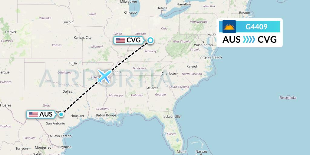 G4409 Allegiant Air Flight Map: Austin to Cincinnati