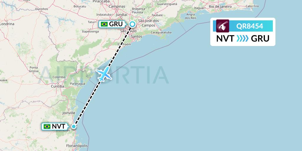 QR8454 Qatar Airways Flight Map: Navegantes to Sao Paulo