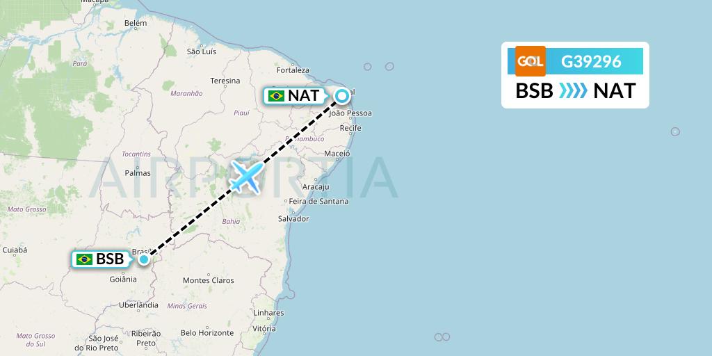 G39296 GOL Transportes Aeros Flight Map: Brasilia to Natal