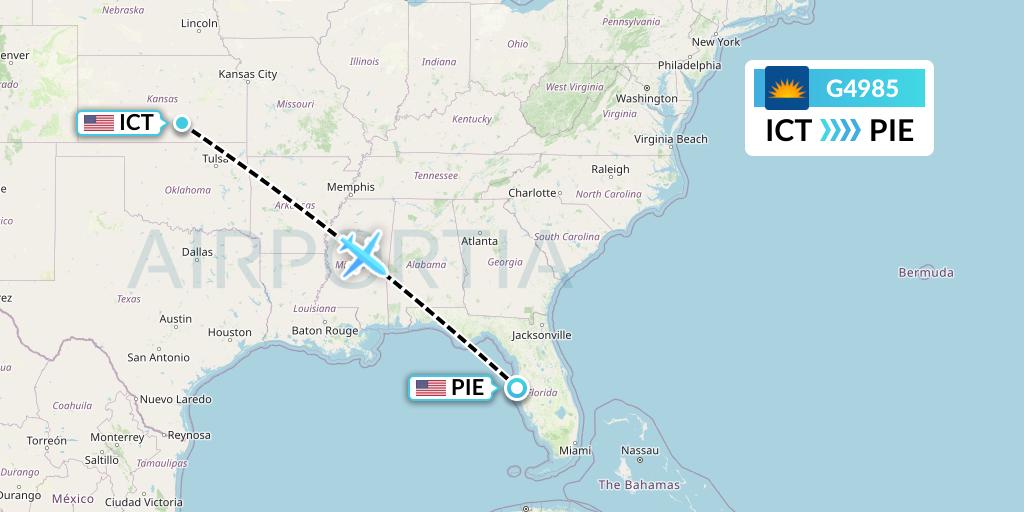 G4985 Allegiant Air Flight Map: Wichita to St. Petersburg