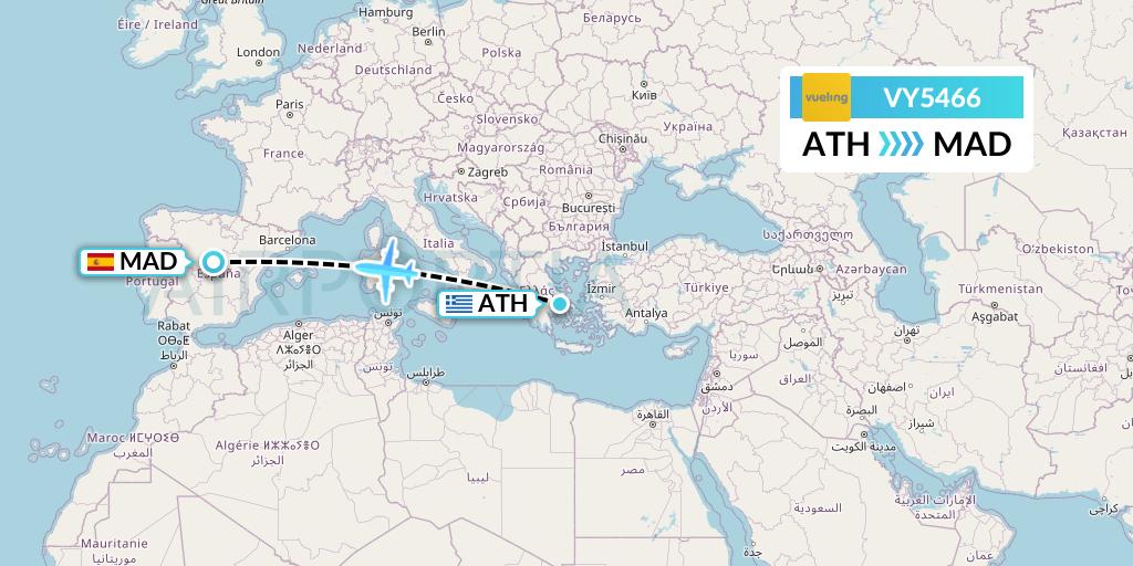 VY5466 Vueling Flight Map: Athens to Madrid