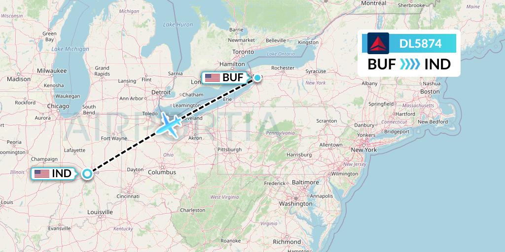 DL5874 Delta Air Lines Flight Map: Buffalo to Indianapolis