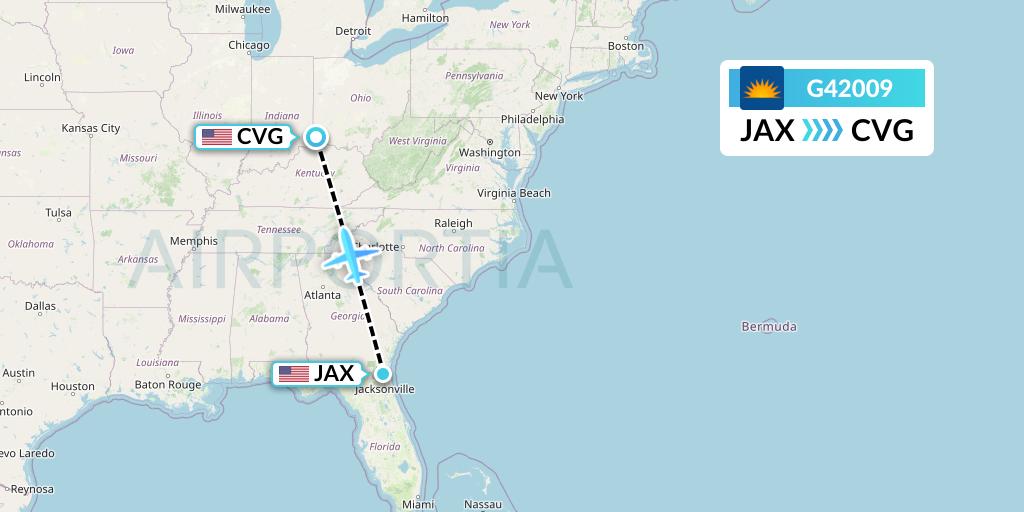 G42009 Allegiant Air Flight Map: Jacksonville to Cincinnati