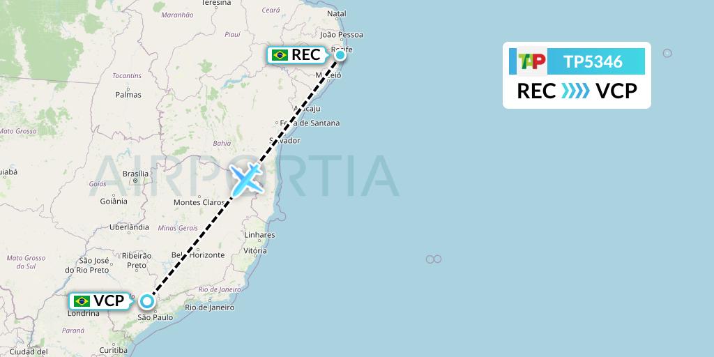 TP5346 TAP Portugal Flight Map: Recife to Campinas