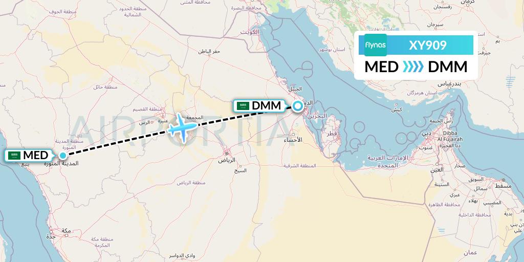 XY909 Flynas Flight Map: Medina to Dammam