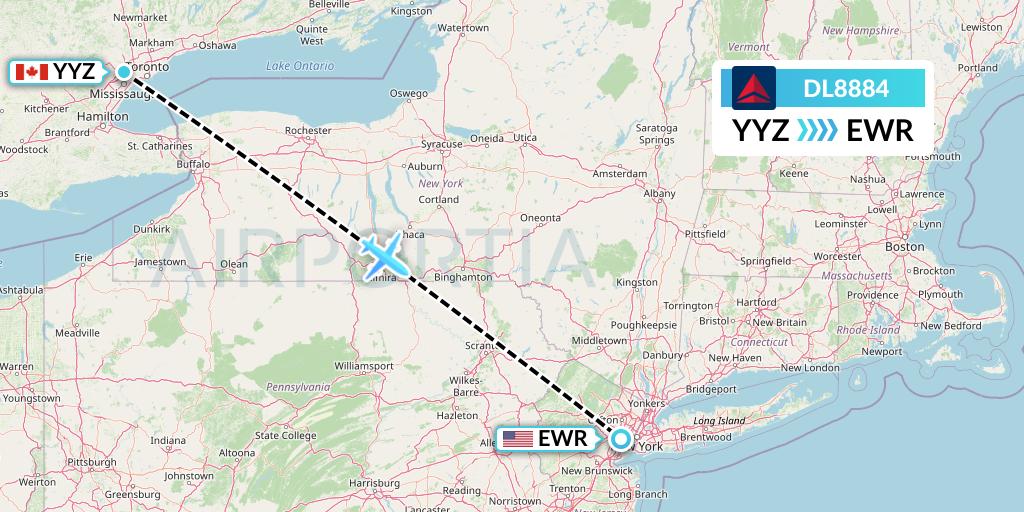 DL8884 Delta Air Lines Flight Map: Toronto to New York
